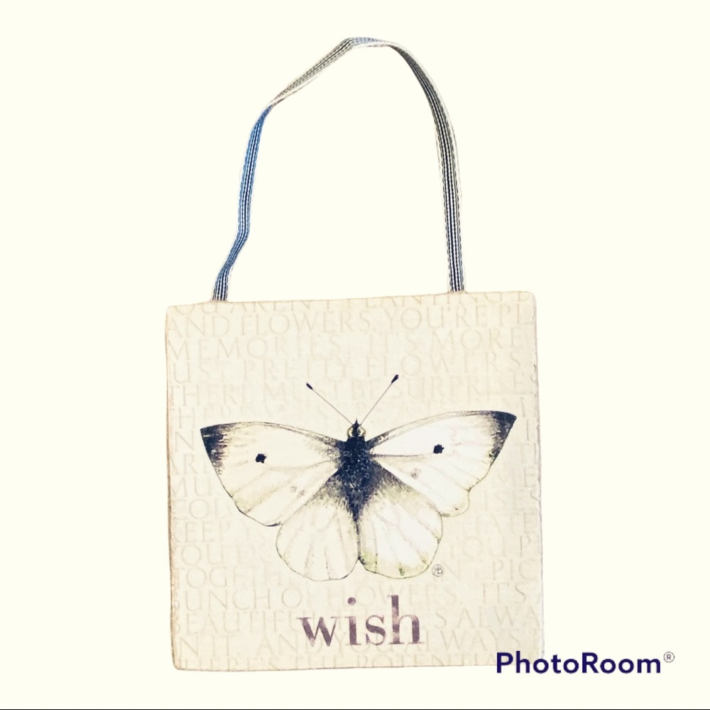 Butterfly Wish Burlap Hanging Tile  Nature’s Journey by Marjolein